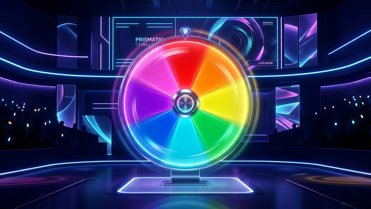 Ruleta de colores aleatorios online con sectores cromáticos brillantes y aguja dorada
