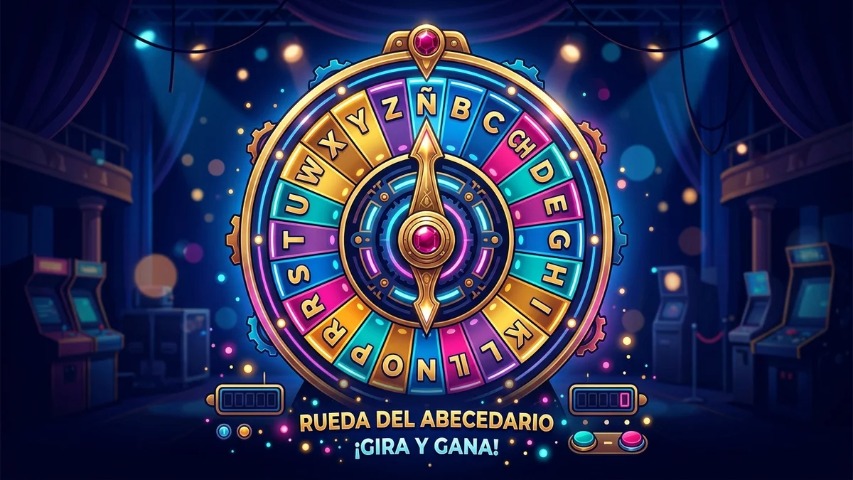 Ruleta de letras y abecedario español online con aguja dorada y letra eñe