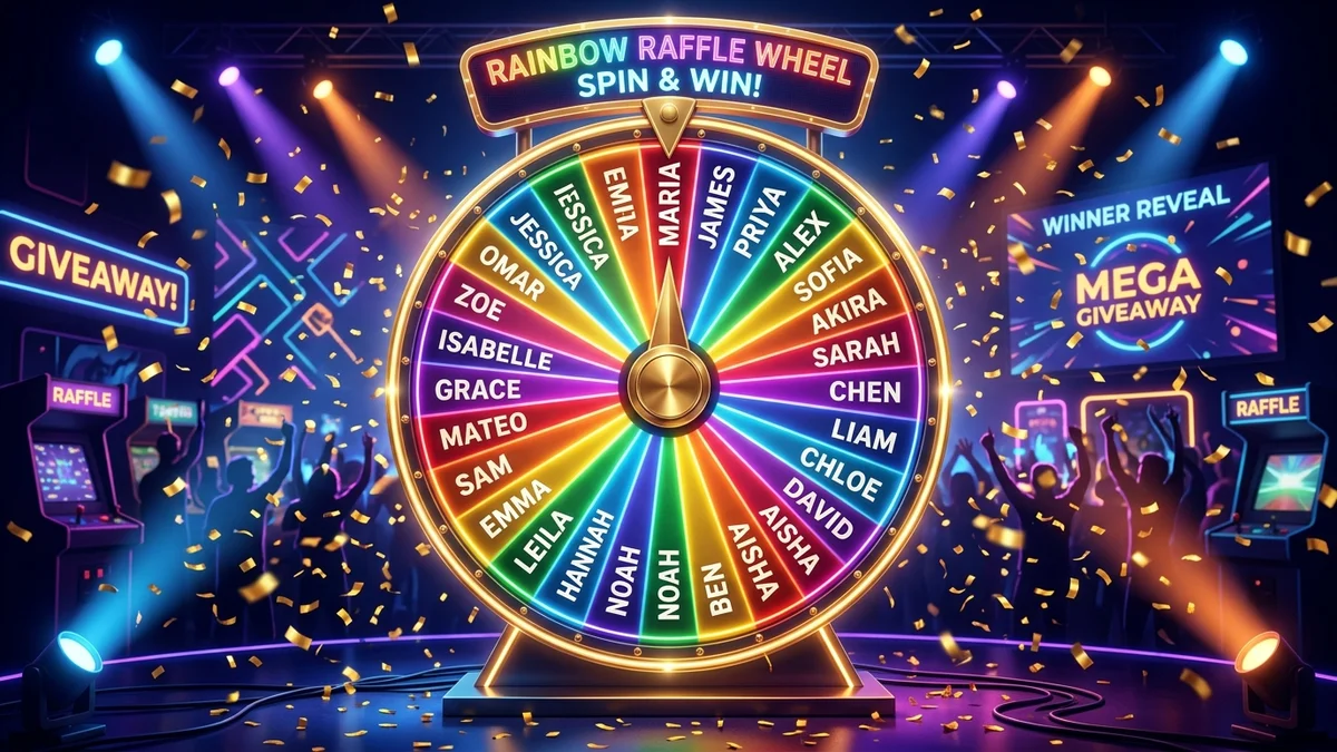 Ruleta de nombres online girando con sectores de colores y nombres de participantes