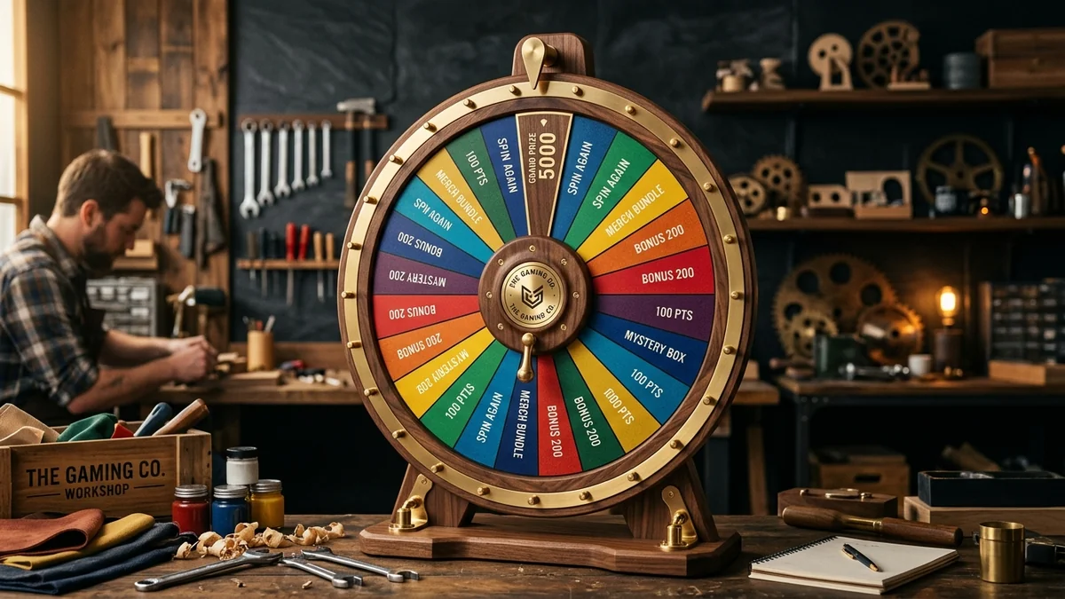 Estudio de diseño digital de ruleta personalizada con paleta de colores vibrantes y sectores geométricos